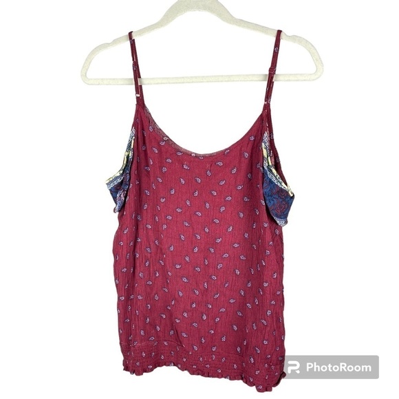 MAURICES Spaghetti Strap Blouse 100% Rayon Burgundy and Navy Blue Pattern - Picture 2 of 9